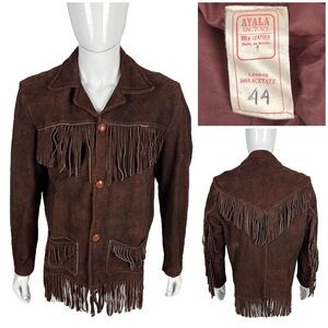 Ayala Fringe Jacket Men 44 Suede Leather Southwest Rancher Cowboy Hippie Vintage